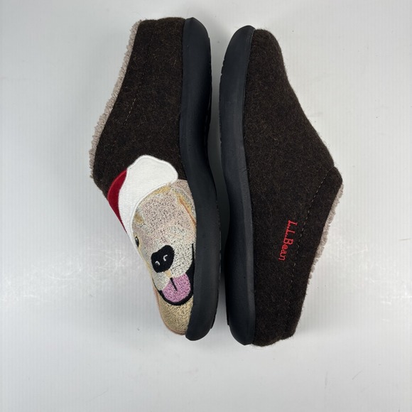 L.L.Bean Daybreak Scuff Women's 8M Black Wool Clog Slipper Dog Motif House Shoes - Picture 5 of 16